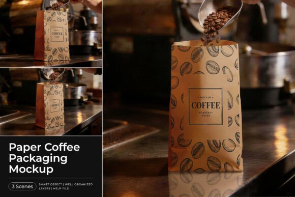 Download Roastery Paper Coffee Packaging Mockup - Packaging mockup Collection